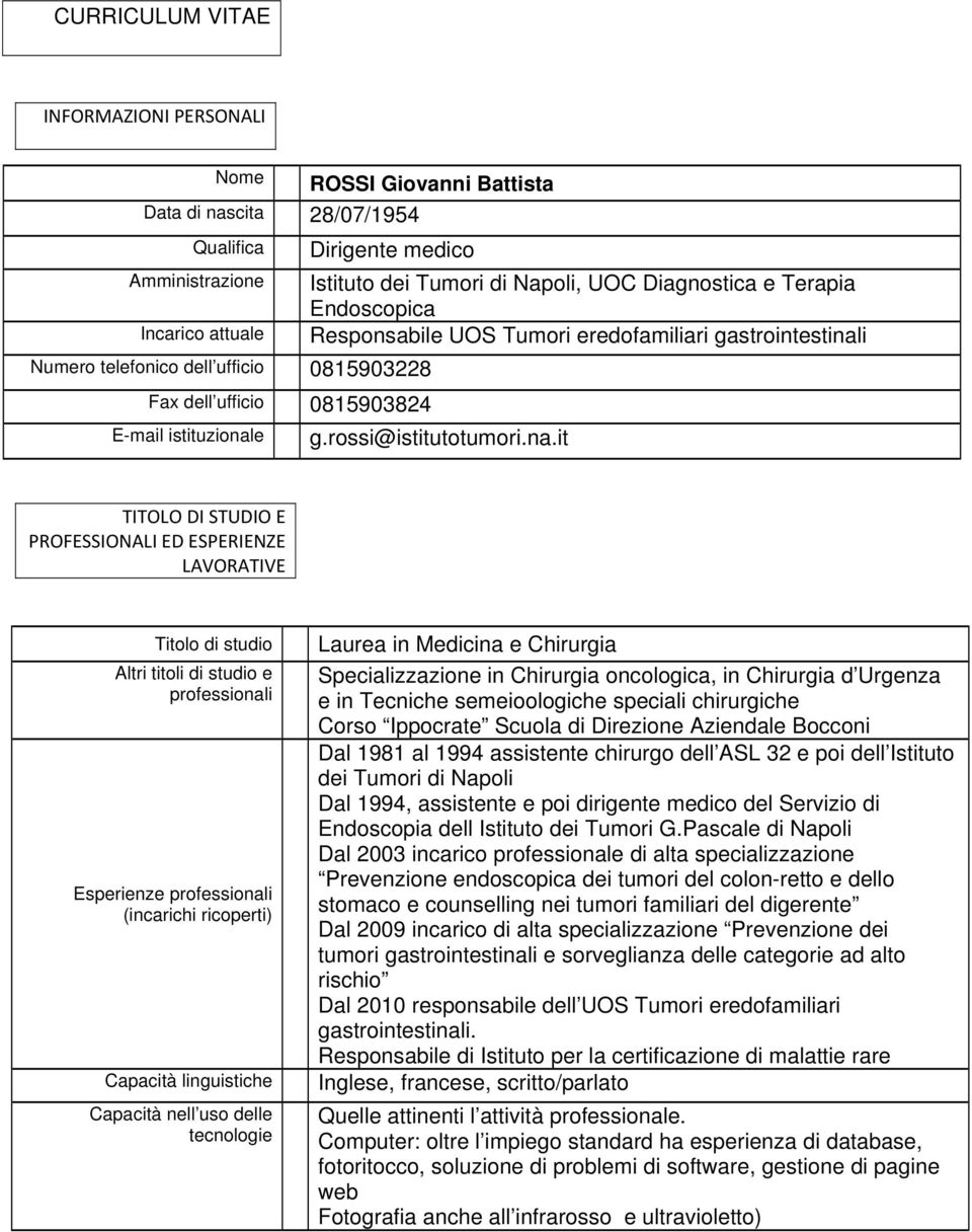 na.it TITOLO DI STUDIO E PROFESSIONALI ED ESPERIENZE LAVORATIVE Titolo di studio Altri titoli di studio e professionali Esperienze professionali (incarichi ricoperti) Capacità linguistiche Capacità