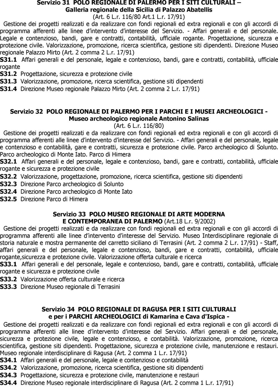 Valorizzazione, promozione, ricerca scientifica, gestione siti dipendenti. Direzione Museo regionale Palazzo Mirto (Art. 2 comma 2 L.r. 17/91) S31.