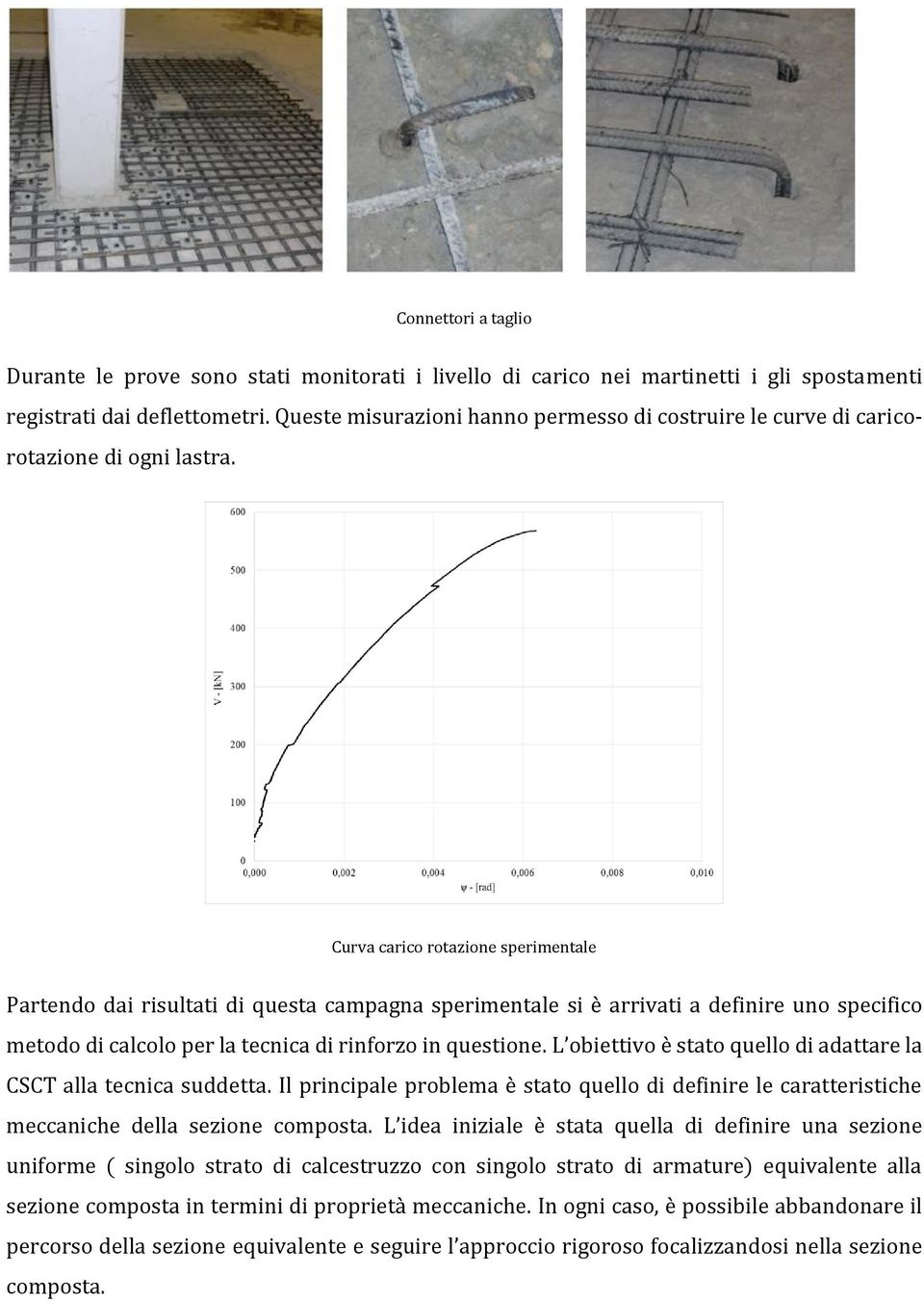 Curva carico rotazione sperimentale Partendo dai risultati di questa campagna sperimentale si è arrivati a definire uno specifico metodo di calcolo per la tecnica di rinforzo in questione.