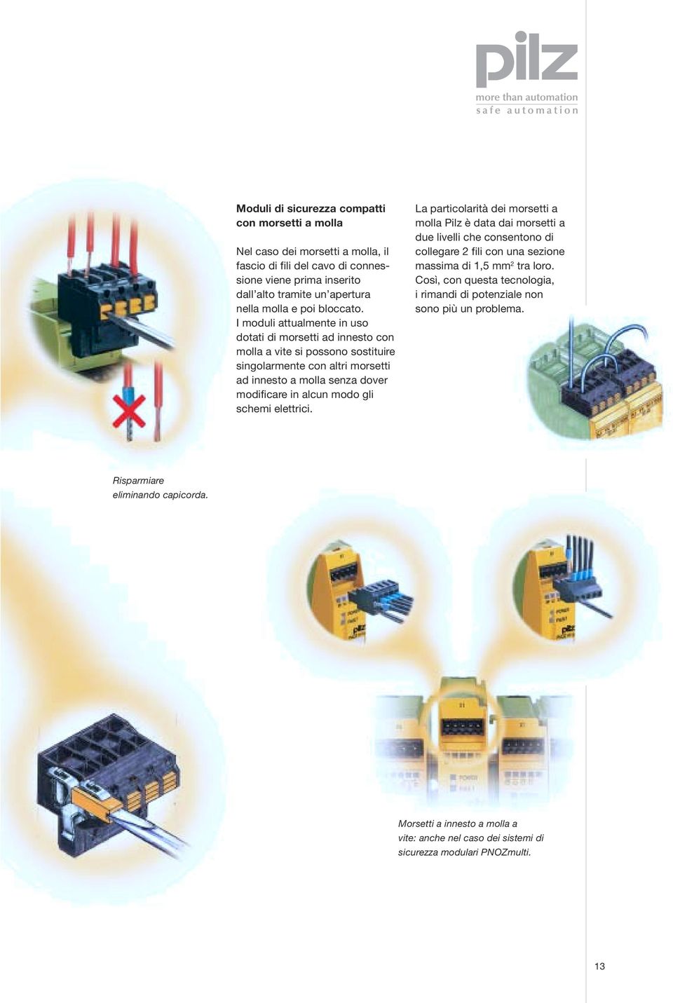 I moduli attualmente in uso dotati di morsetti ad innesto con molla a vite si possono sostituire singolarmente con altri morsetti ad innesto a molla senza dover modificare in alcun modo gli