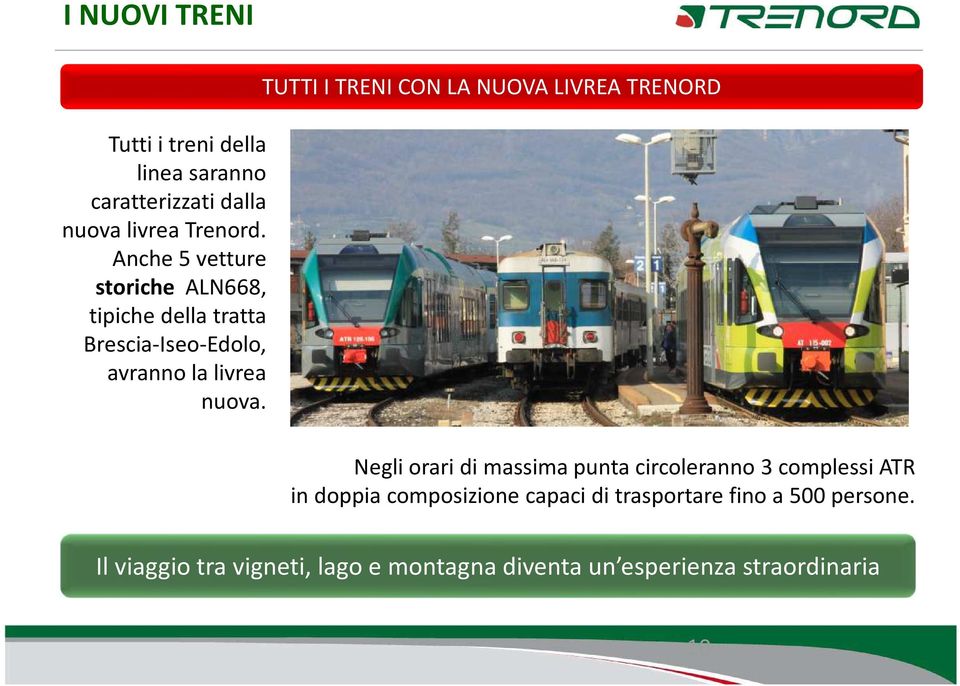 TUTTI I TRENI CON LA NUOVA LIVREA TRENORD Negli orari di massima punta circoleranno 3complessi ATR in