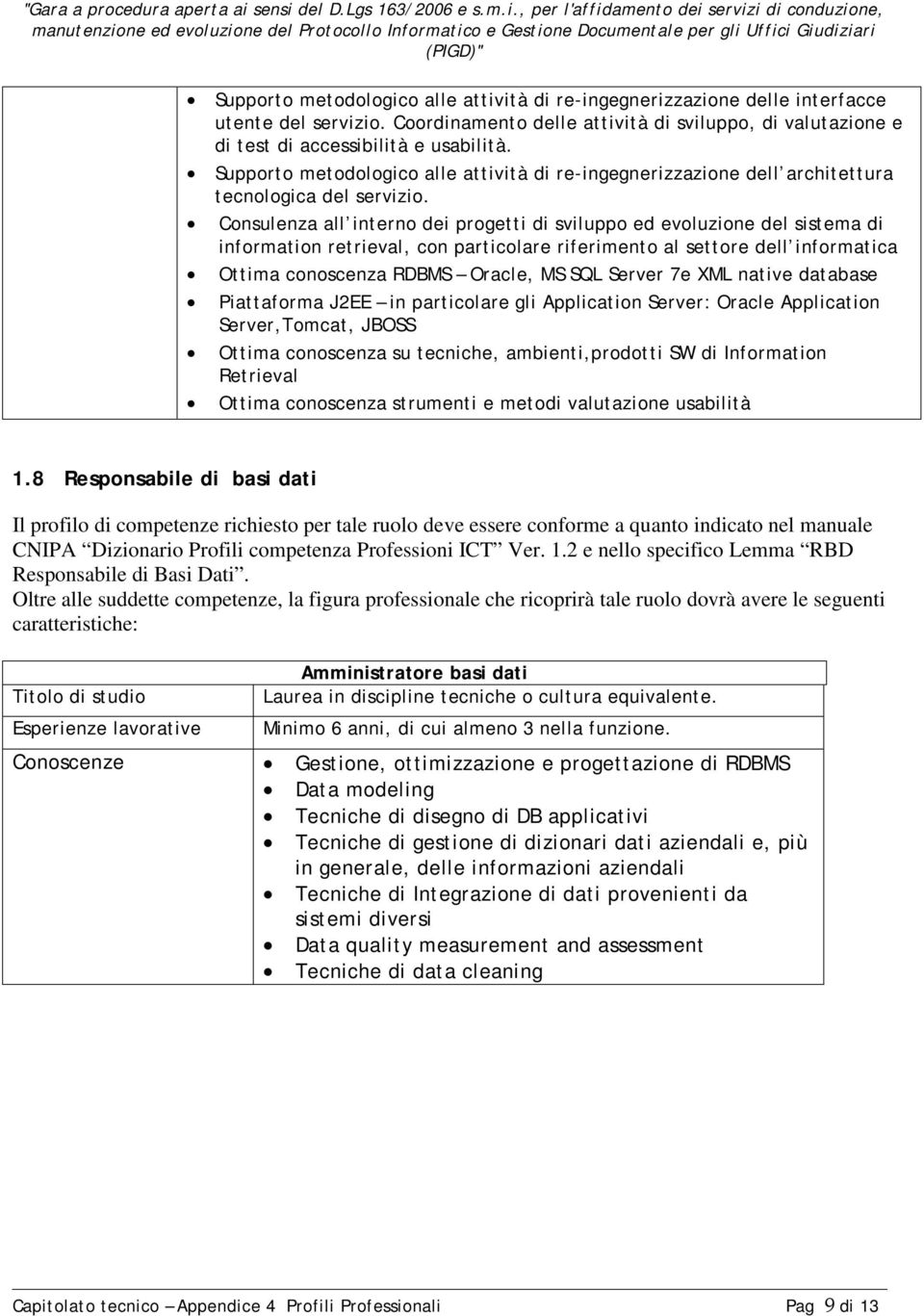 Consulenza all interno dei progetti di sviluppo ed evoluzione del sistema di information retrieval, con particolare riferimento al settore dell informatica Ottima conoscenza RDBMS Oracle, MS SQL