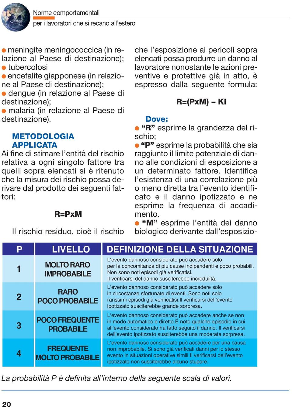 METODOLOGIA APPLICATA Ai fine di stimare l entità del rischio relativa a ogni singolo fattore tra quelli sopra elencati si è ritenuto che la misura dei rischio possa derivare dal prodotto dei