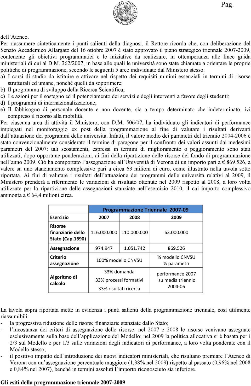 triennale 2007-2009, contenente gli obiettivi programmatici e le iniziative da realizzare, in ottemperanza alle linee guida ministeriali di cui al D.M.