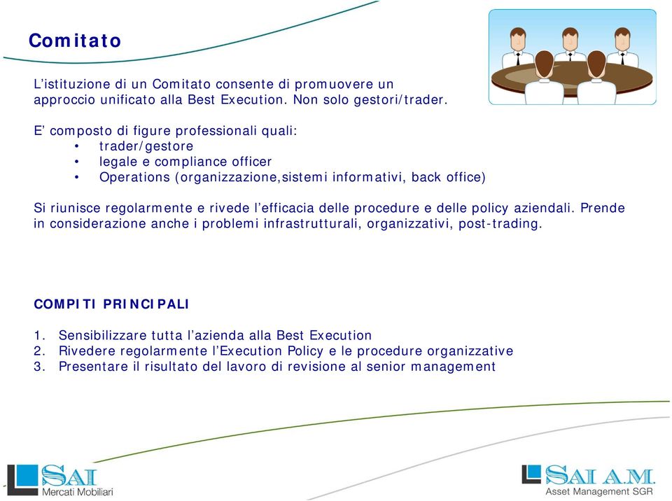 regolarmente e rivede l efficacia delle procedure e delle policy aziendali. Prende in considerazione anche i problemi infrastrutturali, organizzativi, post-trading.