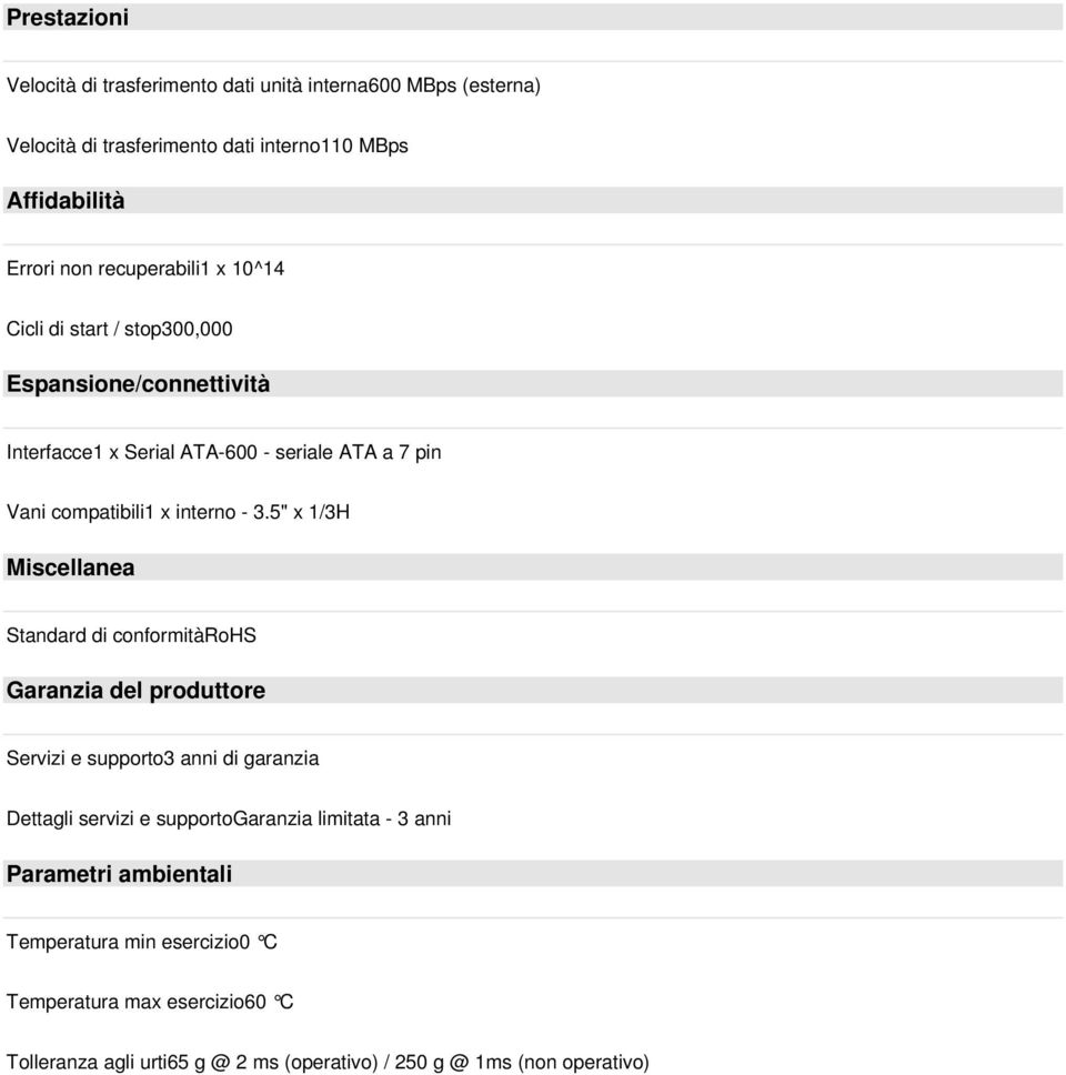 3.5" x 1/3H Miscellanea Standard di conformitàrohs Garanzia del produttore Servizi e supporto3 anni di garanzia Dettagli servizi e supportogaranzia