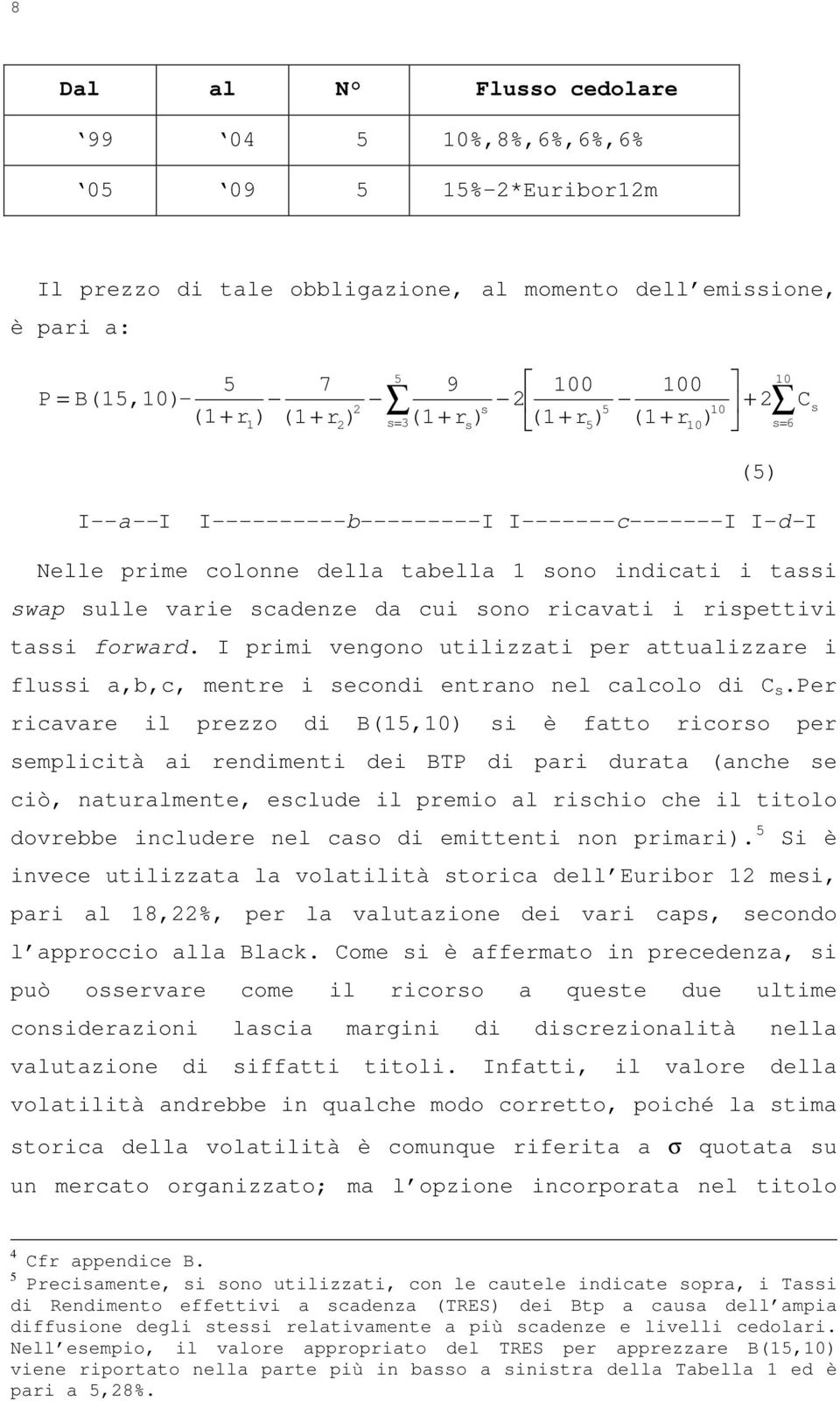 rispettivi tassi forward. I primi vengono utilizzati per attualizzare i flussi a,b,c, mentre i secondi entrano nel calcolo di C s.