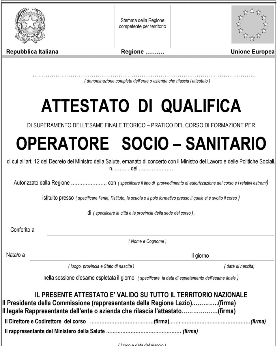 SOCIO SANITARIO di cui all art. 12 del Decreto del Ministro della Salute, emanato di concerto con il Ministro del Lavoro e delle Politiche Sociali, n.