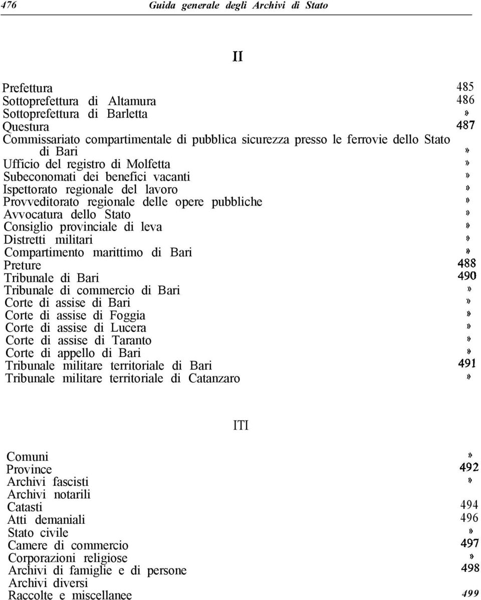 Consiglio provinciale di leva Distretti militari Compartimento marittimo di Bari Preture Tribunale di Bari Tribunale di commercio di Bari Corte di assise di Bari Corte di assise di Foggia Corte di