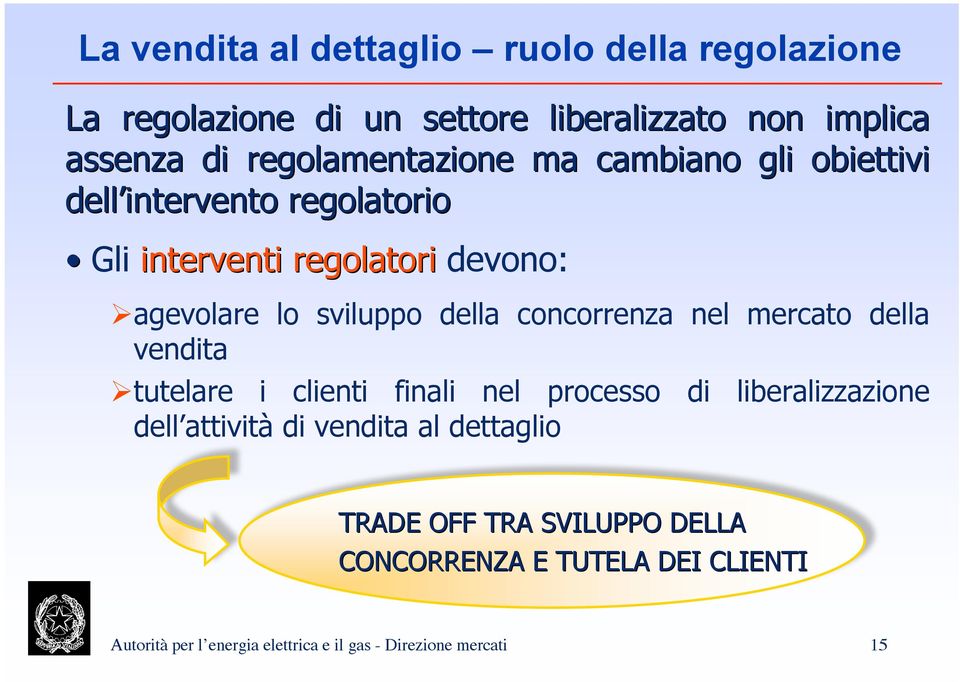 della concorrenza nel mercato della vendita tutelare i clienti finali nel processo di liberalizzazione dell attività di