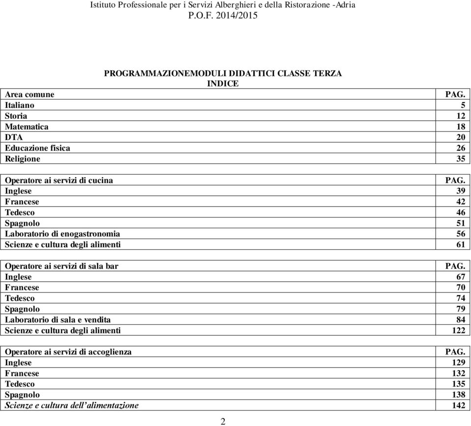 Inglese 39 Francese 42 Tedesco 46 Spagnolo 51 Laboratorio di enogastronomia 56 Scienze e cultura degli alimenti 61 Operatore ai servizi di sala