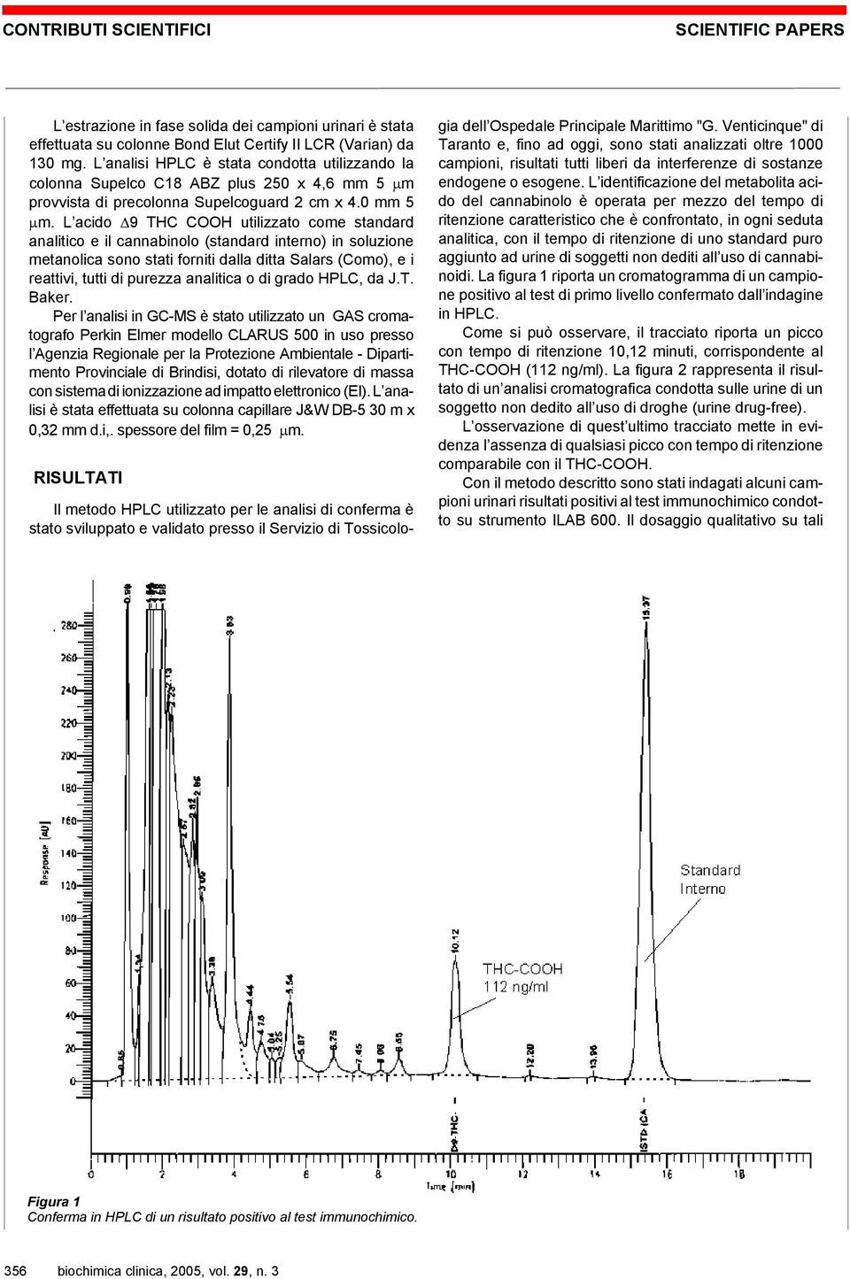 L acido 9 THC COOH utilizzato come standard analitico e il cannabinolo (standard interno) in soluzione metanolica sono stati forniti dalla ditta Salars (Como), e i reattivi, tutti di purezza