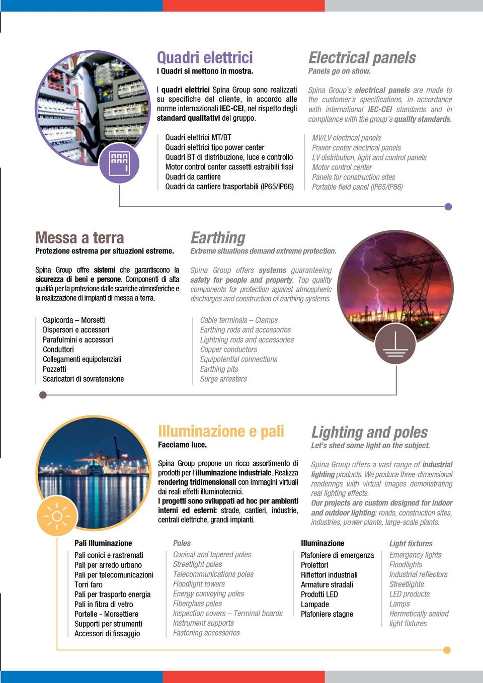 Quadri elettrici MT/BT Quadri elettrici tipo power center Quadri BT di distribuzione, luce e controllo Motor control center cassetti estraibili fissi Quadri da cantiere Quadri da cantiere