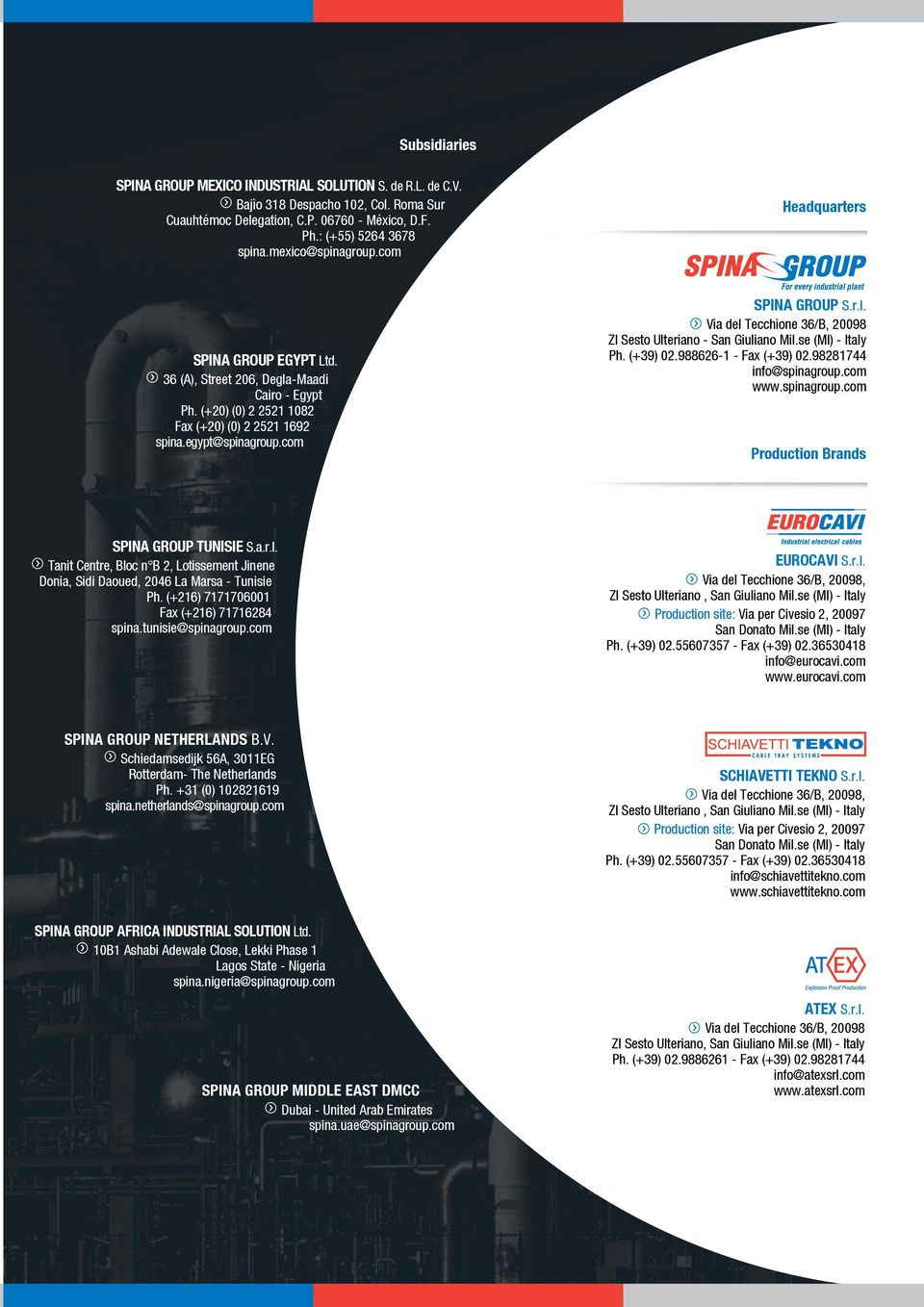 r.l. f Via del Tecchione 36/B, 20098 ZI Sesto Ulteriano - San Giuliano Mil.se (MI) - Italy Ph. (+39) 02.988626-1 - Fax (+39) 02.98281744 info@spinagroup.com www.spinagroup.com Production Brands SPINA GROUP TUNISIE S.
