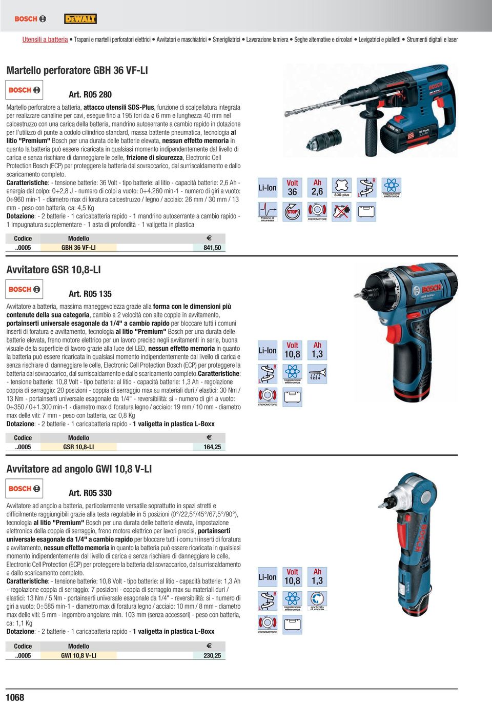 Levigatrici e pialletti Strumenti digitali e laser Martello perforatore GBH 36 VF-LI Art.