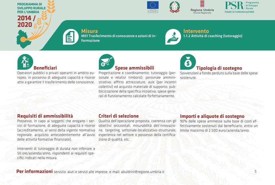 pubblicizzazione della specifica iniziativa; spese generali di funzionamento calcolate forfettariamente. Sovvenzioni a fondo perduto sulla base delle spese sostenute.