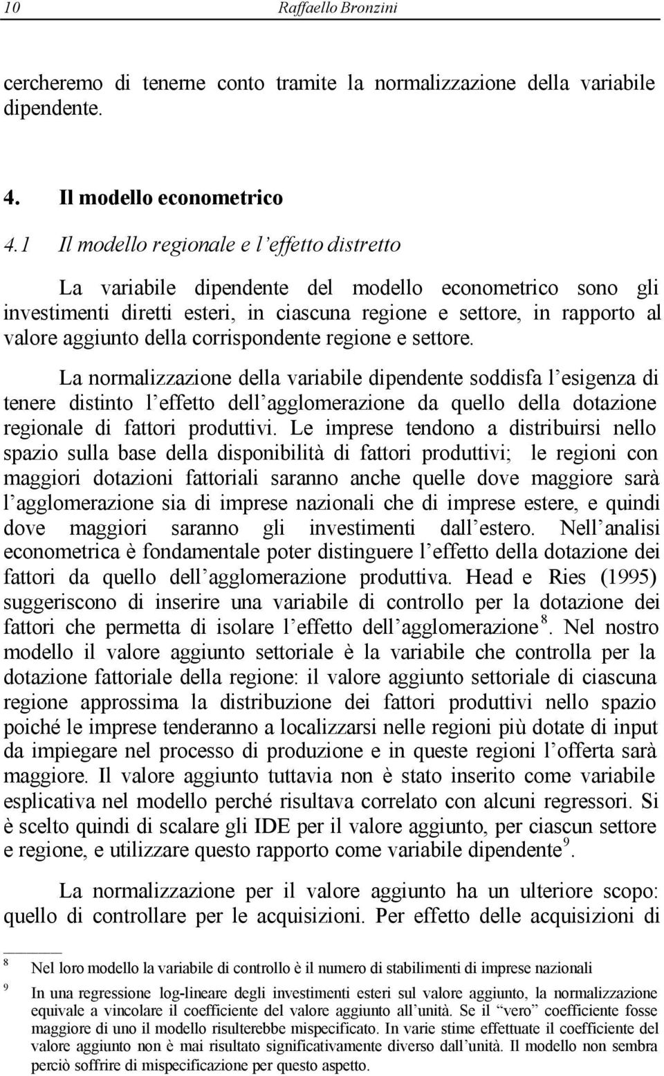 corrispondente regione e settore.