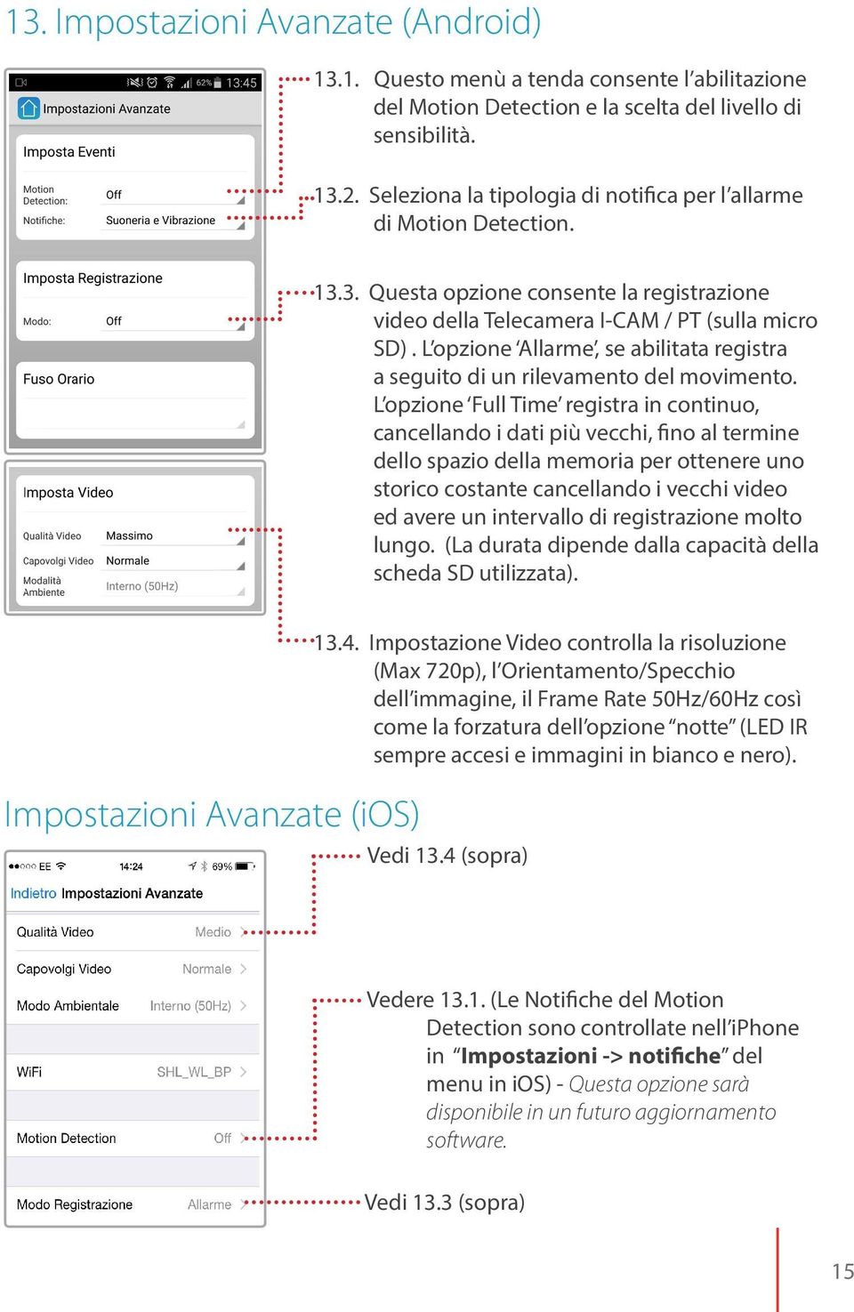 L opzione Allarme, se abilitata registra a seguito di un rilevamento del movimento.