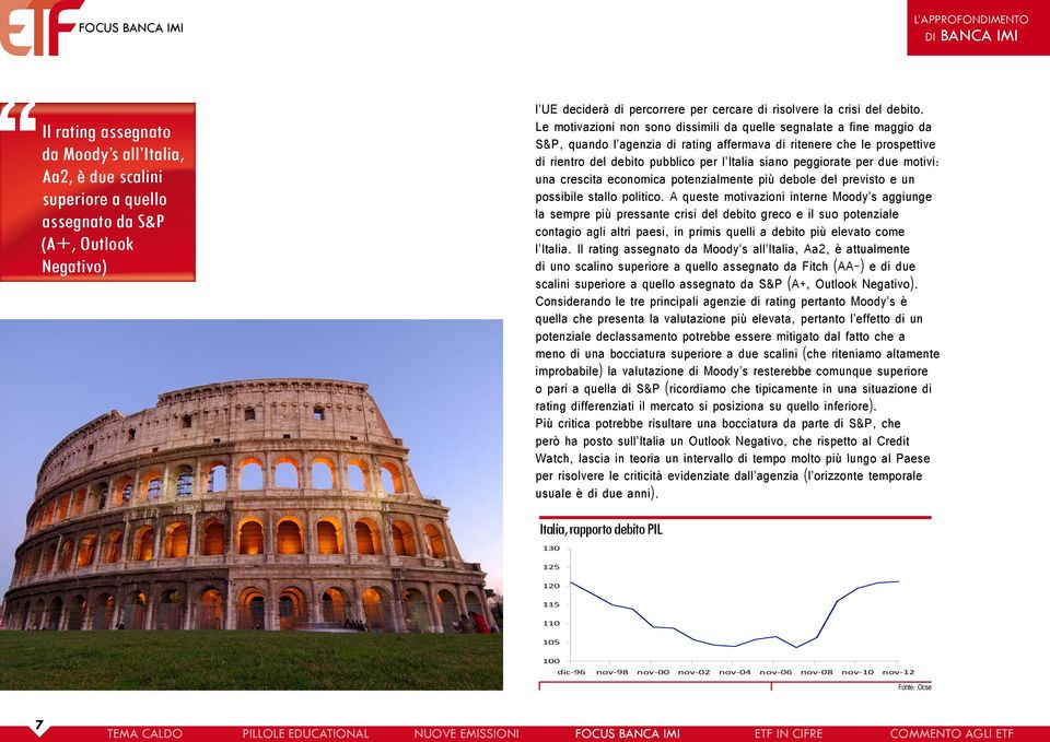 Le motivazioni non sono dissimili da quelle segnalate a fine maggio da S&P, quando l agenzia di rating affermava di ritenere che le prospettive di rientro del debito pubblico per l Italia siano