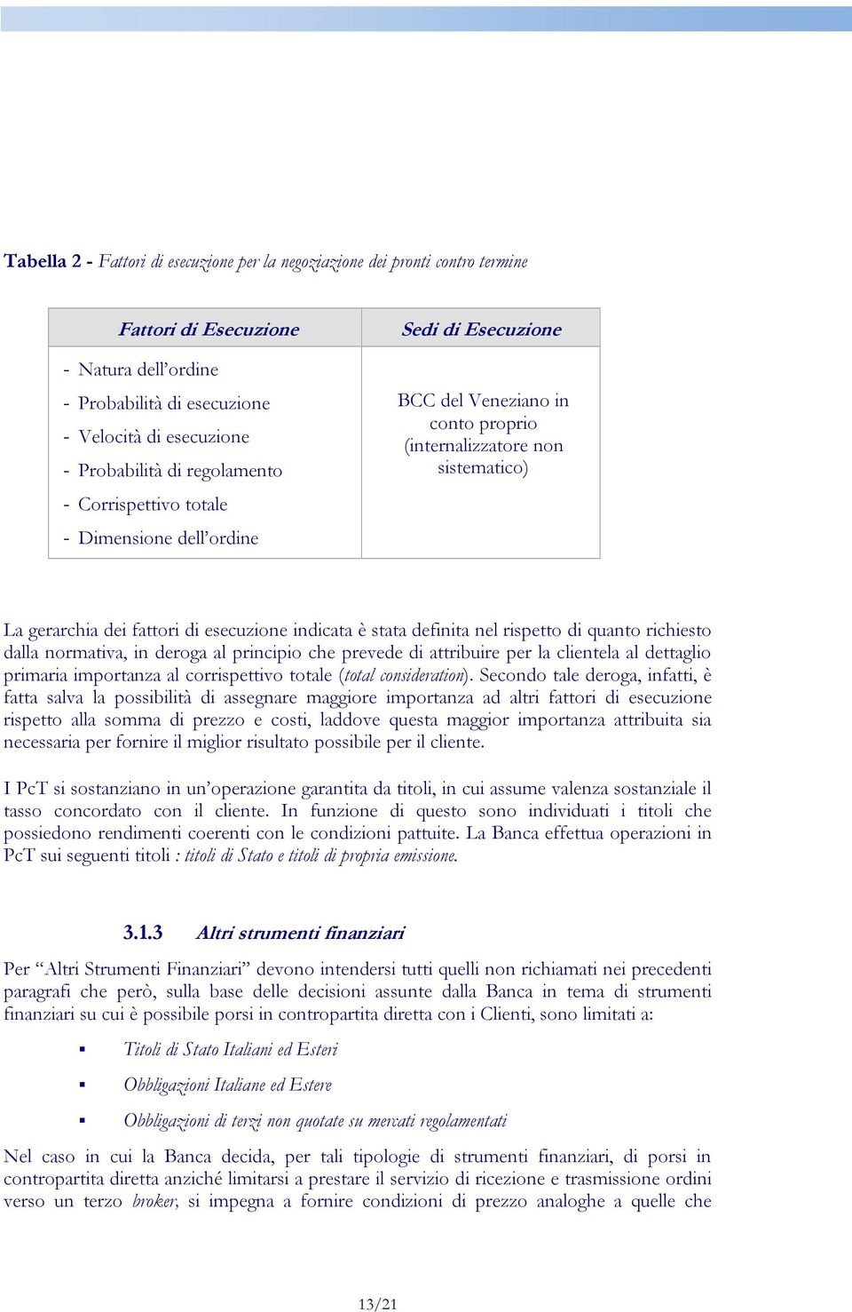 stata definita nel rispetto di quanto richiesto dalla normativa, in deroga al principio che prevede di attribuire per la clientela al dettaglio primaria importanza al corrispettivo totale (total