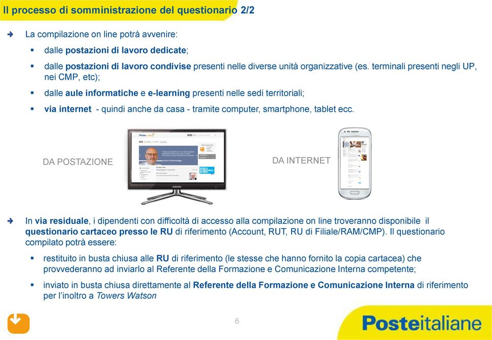 terminali presenti negli UP, nei CMP, etc); dalle aule informatiche e e-learning presenti nelle sedi territoriali; via internet - quindi anche da casa - tramite computer, smartphone, tablet ecc.