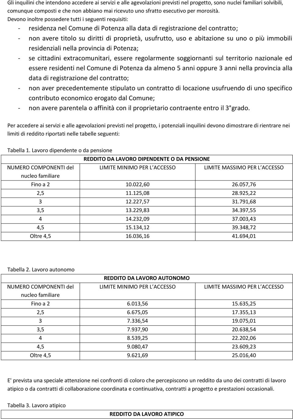 Devono inoltre possedere tutti i seguenti requisiti: - residenza nel Comune di Potenza alla data di registrazione del contratto; - non avere titolo su diritti di proprietà, usufrutto, uso e