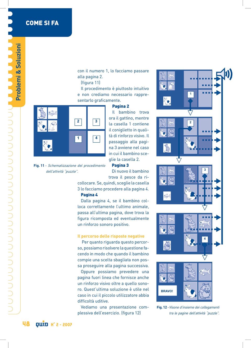 Fig. 11 - Schematizzazione del procedimento Pagina 3 dell attività puzzle. Di nuovo il bambino trova il pesce da ricollocare. Se, quindi, sceglie la casella 3 lo facciamo procedere alla pagina 4.