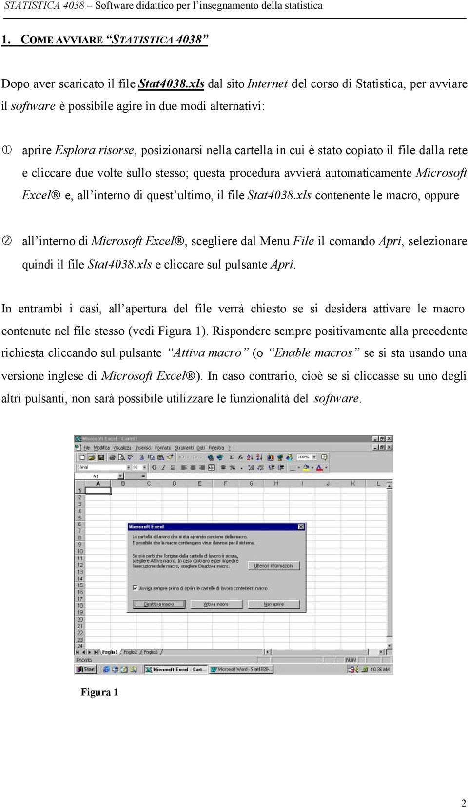 dalla rete e cliccare due volte sullo stesso; questa procedura avvierà automaticamente Microsoft Excel e, all interno di quest ultimo, il file Stat4038.