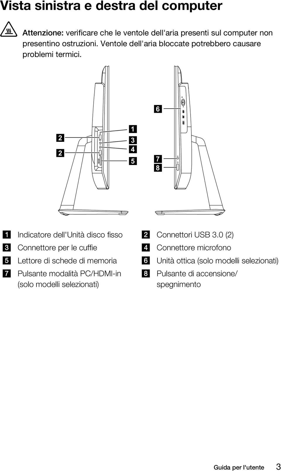 6 2 2 1 3 4 5 7 8 Indicatore dell'unità disco fisso Connettori USB 3.