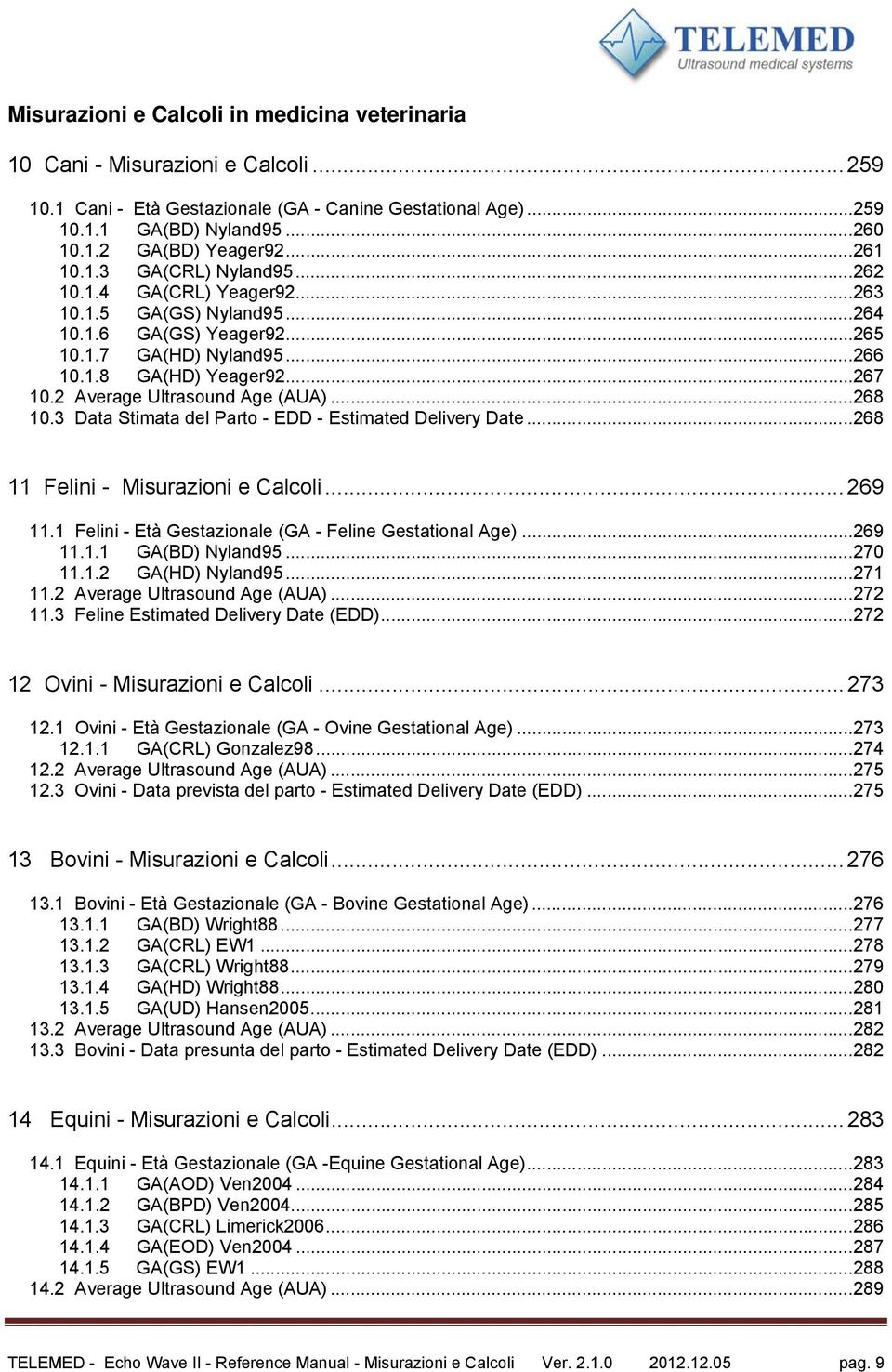 2 Average Ultrasound Age (AUA)... 268 10.3 Data Stimata del Parto - EDD - Estimated Delivery Date... 268 11 Felini - Misurazioni e Calcoli... 269 11.