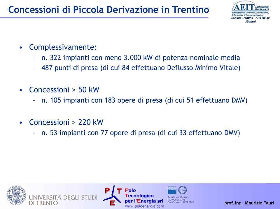 000 kw di potenza nominale media 487 punti di presa (di cui 84 effettuano Deflusso Minimo