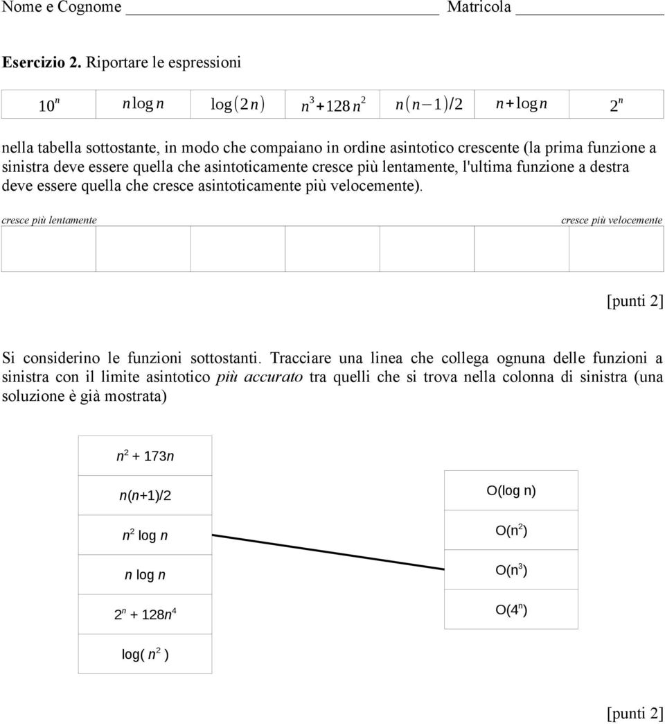 sinistra deve essere quella che asintoticamente cresce più lentamente, l'ultima funzione a destra deve essere quella che cresce asintoticamente più velocemente).