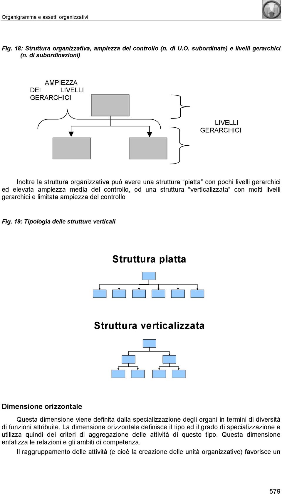 controllo, od una struttura verticalizzata con molti livelli gerarchici e limitata ampiezza del controllo Fig.