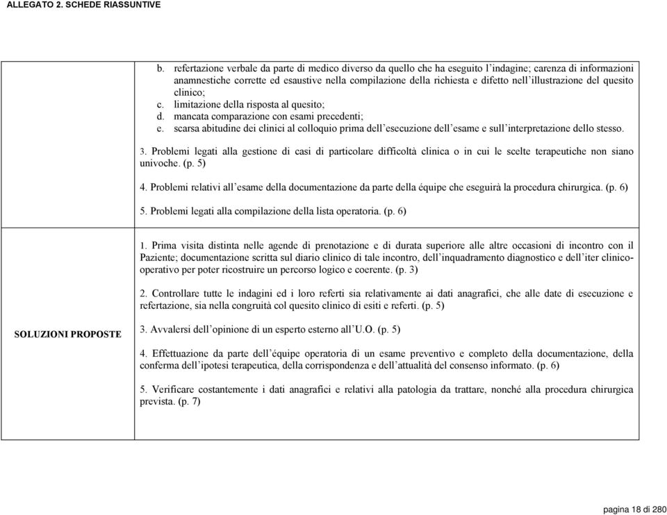 illustrazione del quesito clinico; c. limitazione della risposta al quesito; d. mancata comparazione con esami precedenti; e.