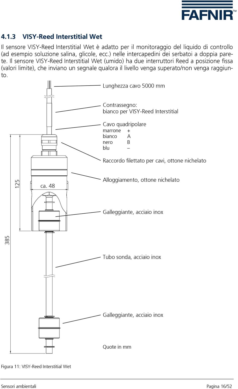 Il sensore VISY-Reed Interstitial Wet (umido) ha due interruttori Reed a posizione fissa (valori limite), che inviano un segnale qualora il livello venga superato/non venga raggiunto.