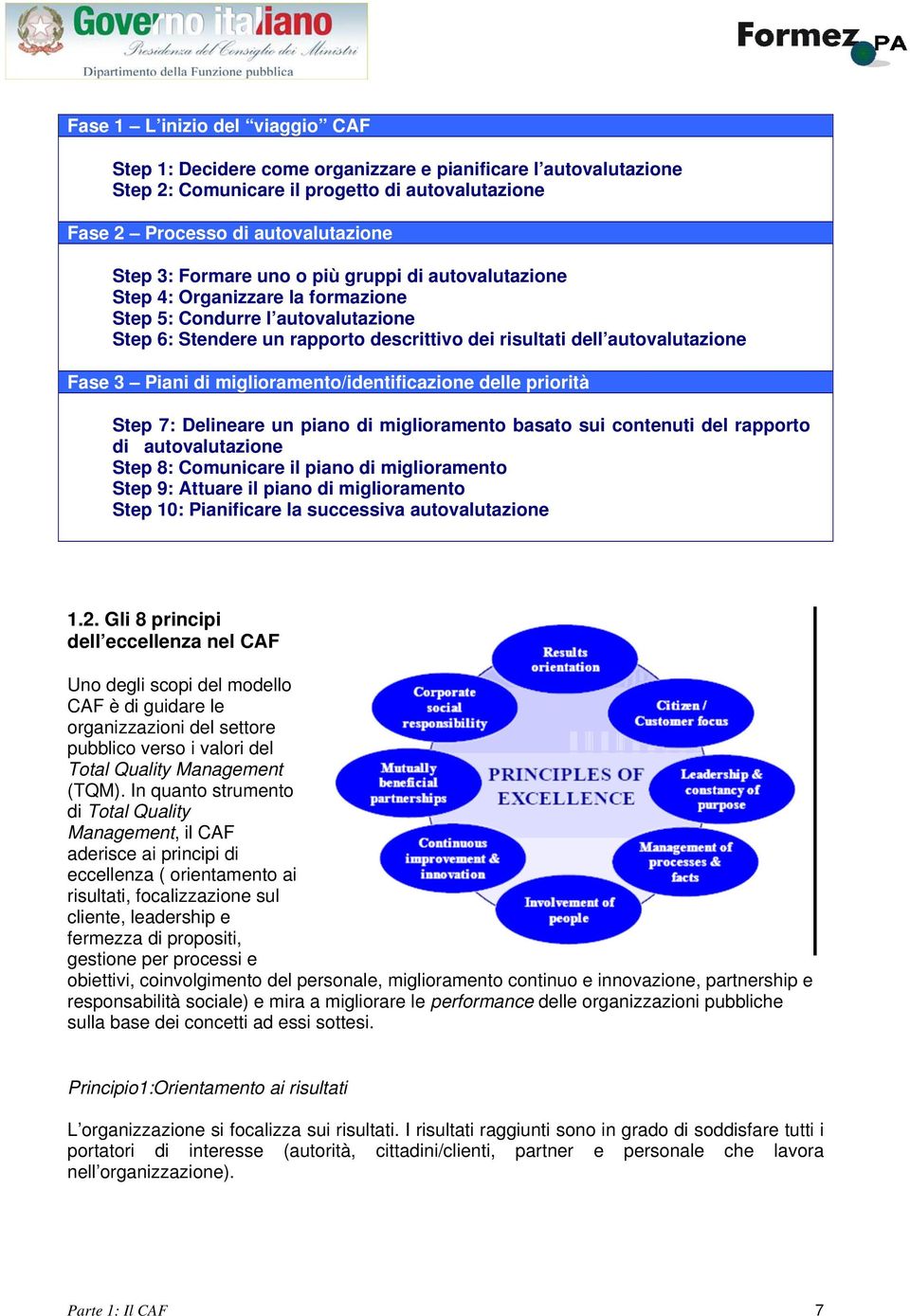 miglioramento/identificazione delle priorità Step 7: Delineare un piano di miglioramento basato sui contenuti del rapporto di autovalutazione Step 8: Comunicare il piano di miglioramento Step 9: