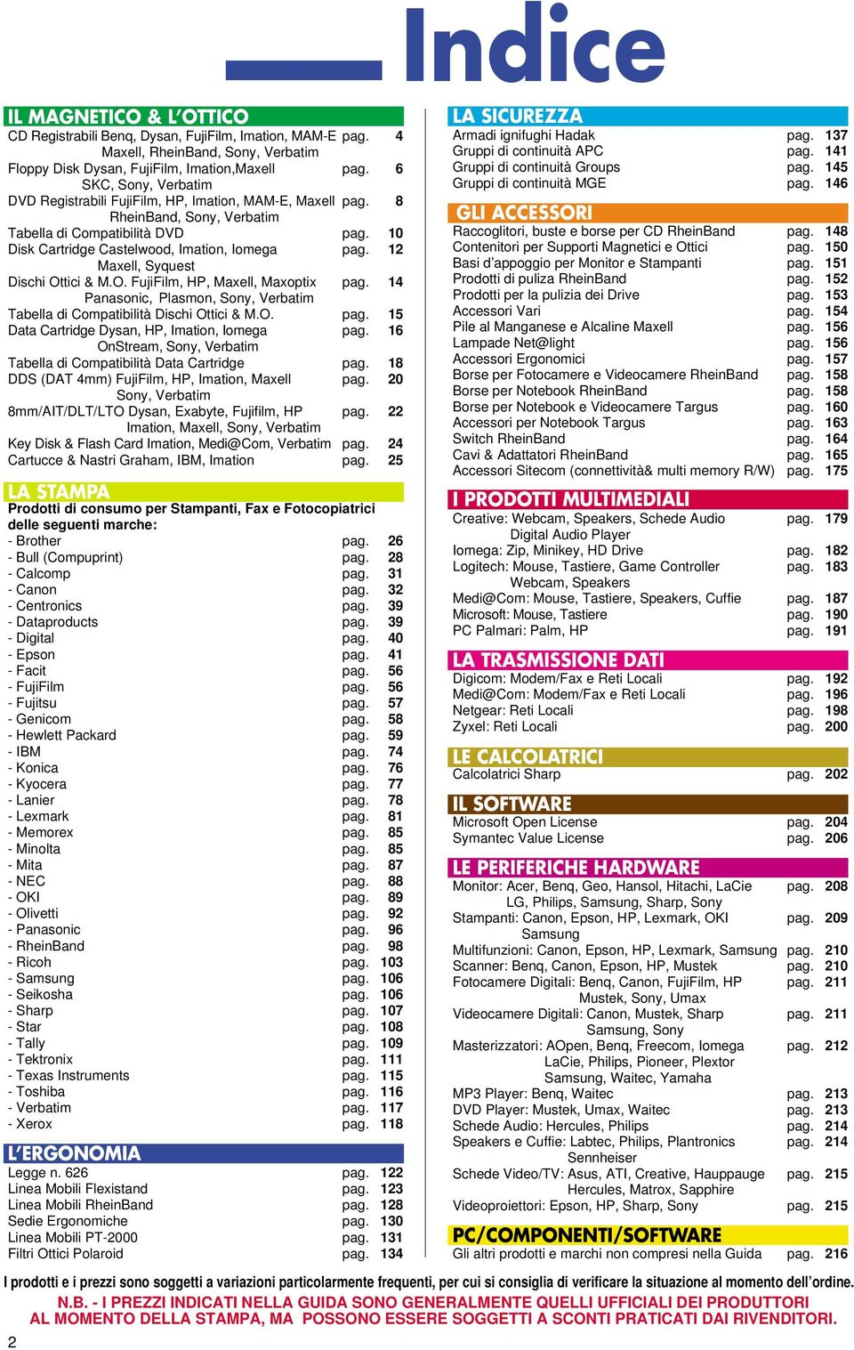 12 Maxell, Syquest Dischi Ottici & M.O. FujiFilm, HP, Maxell, Maxoptix pag. 14 Panasonic, Plasmon, Sony, Verbatim Tabella di Compatibilità Dischi Ottici & M.O. pag. 15 Data Cartridge Dysan, HP, Imation, Iomega pag.