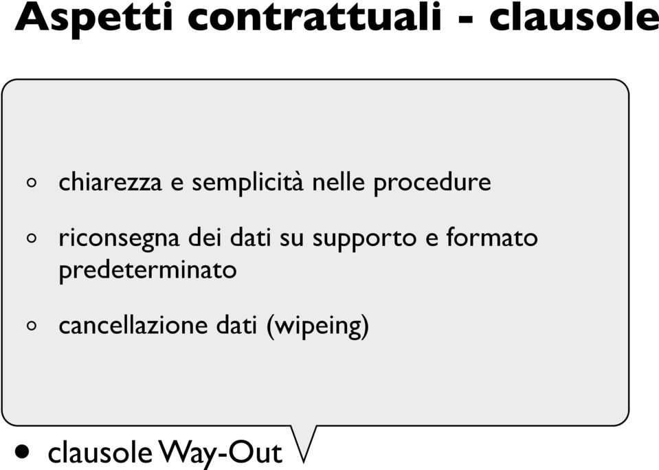 intellettuale riconsegna dei dati su supporto e formato assistenza predeterminato e livelli di