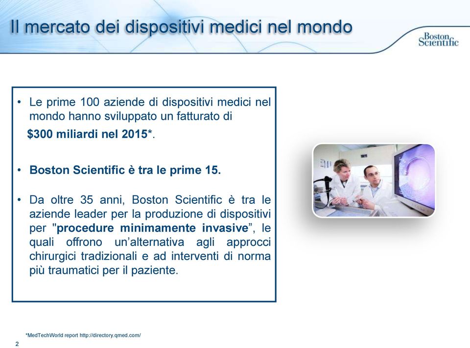 Da oltre 35 anni, Boston Scientific è tra le aziende leader per la produzione di dispositivi per "procedure minimamente