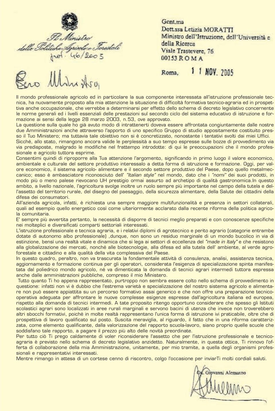 prestazioni sul secondo ciclo del sistema educativo di istruzione e formazione ai sensi della legge 28 marzo 2003, n.53, ove approvato.