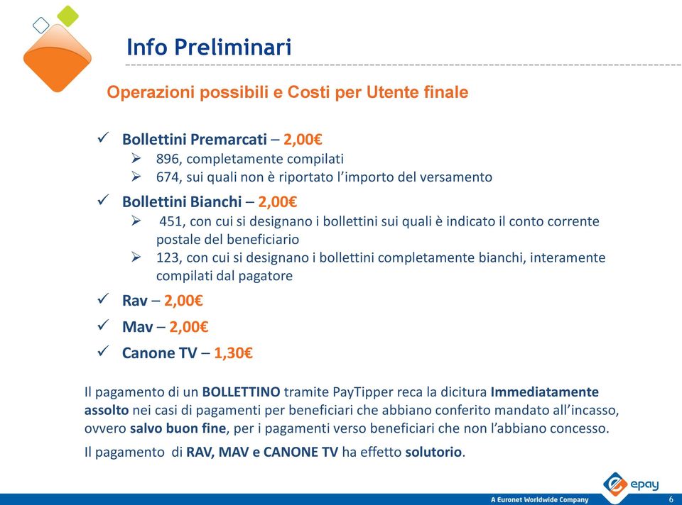 interamente compilati dal pagatore Rav 2,00 Mav 2,00 Canone TV 1,30 Il pagamento di un BOLLETTINO tramite PayTipper reca la dicitura Immediatamente assolto nei casi di pagamenti per