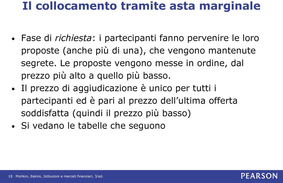 Le proposte vengono messe in ordine, dal prezzo più alto a quello più basso.