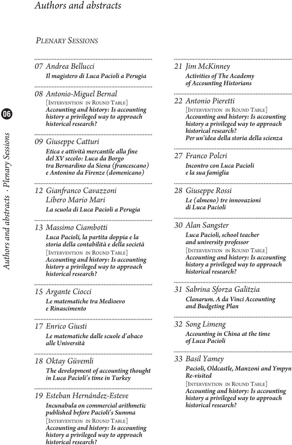 09 Giuseppe Catturi Etica e attività mercantile alla fine del XV secolo: Luca da Borgo tra Bernardino da Siena (francescano) e Antonino da Firenze (domenicano) 12 Gianfranco Cavazzoni Libero Mario