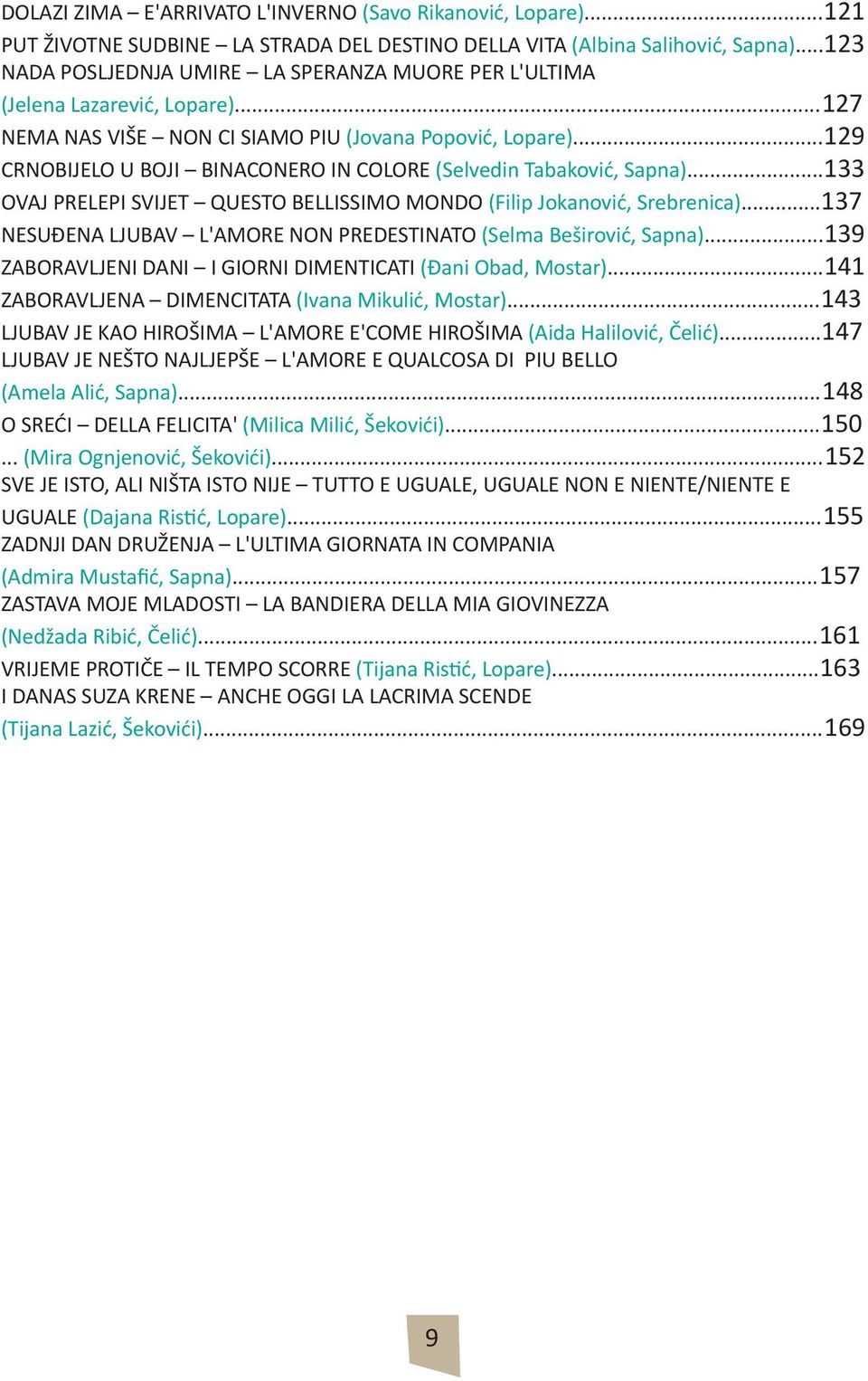 ..129 CRNOBIJELO U BOJI BINACONERO IN COLORE (Selvedin Tabaković, Sapna)...133 OVAJ PRELEPI SVIJET QUESTO BELLISSIMO MONDO (Filip Jokanović, Srebrenica).