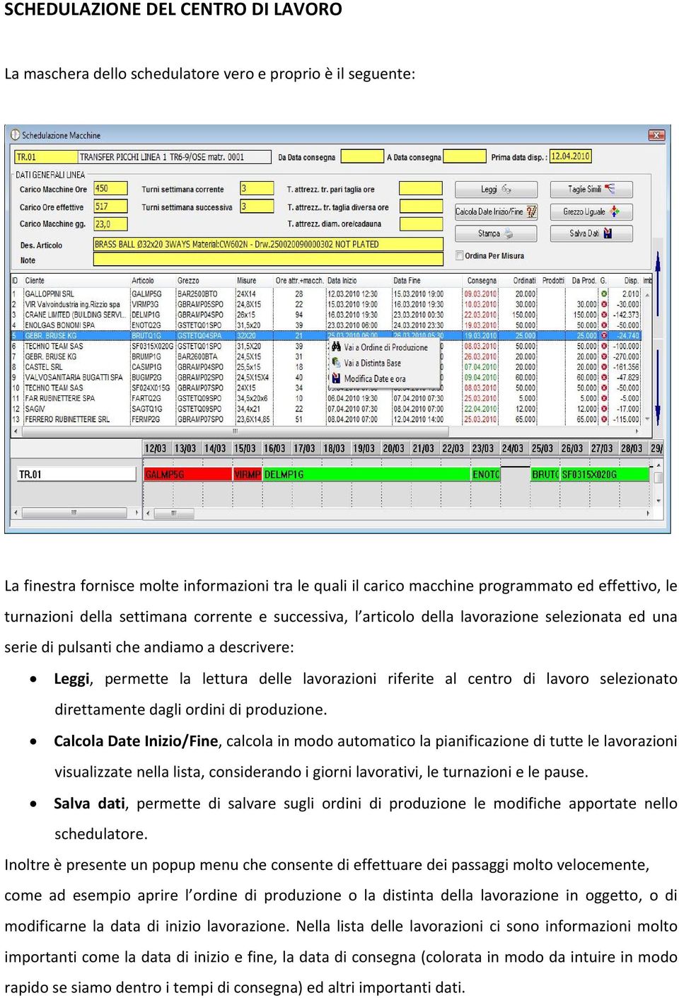 centro di lavoro selezionato direttamente dagli ordini di produzione.