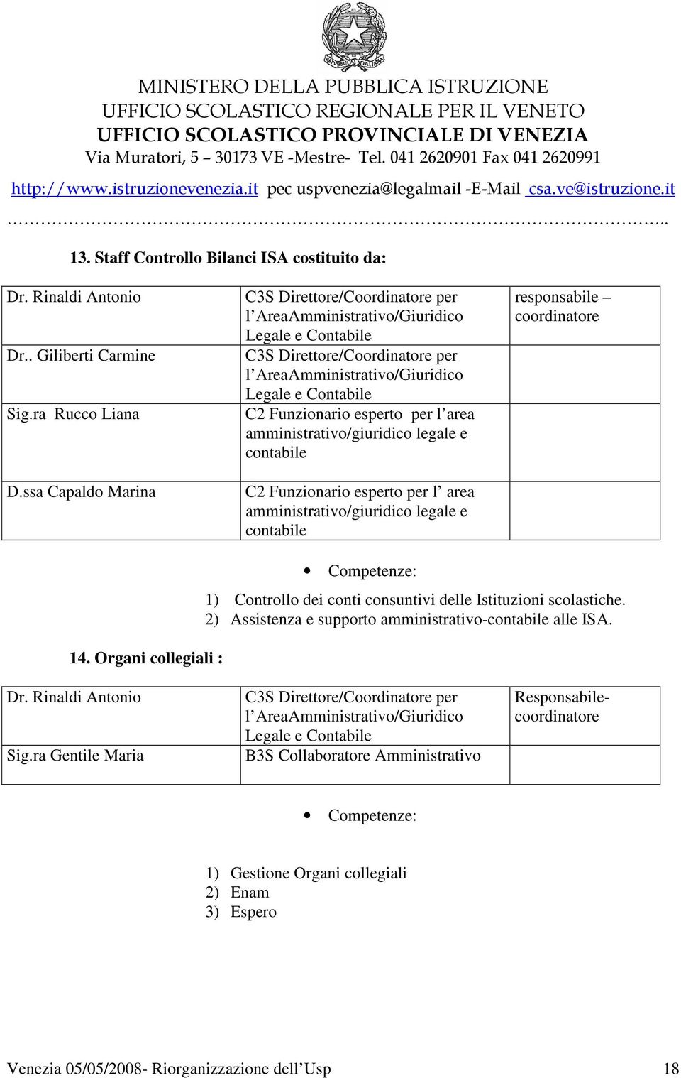 esperto per l area amministrativo/giuridico legale e contabile C2 Funzionario esperto per l area amministrativo/giuridico legale e contabile responsabile coordinatore 14.