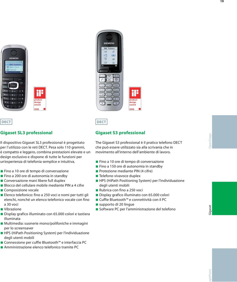 Fino a 10 ore di tempo di conversazione Fino a 200 ore di autonomia in standby Conversazione mani libere full duplex Blocco del cellulare mobile mediante PIN a 4 cifre Composizione vocale Elenco