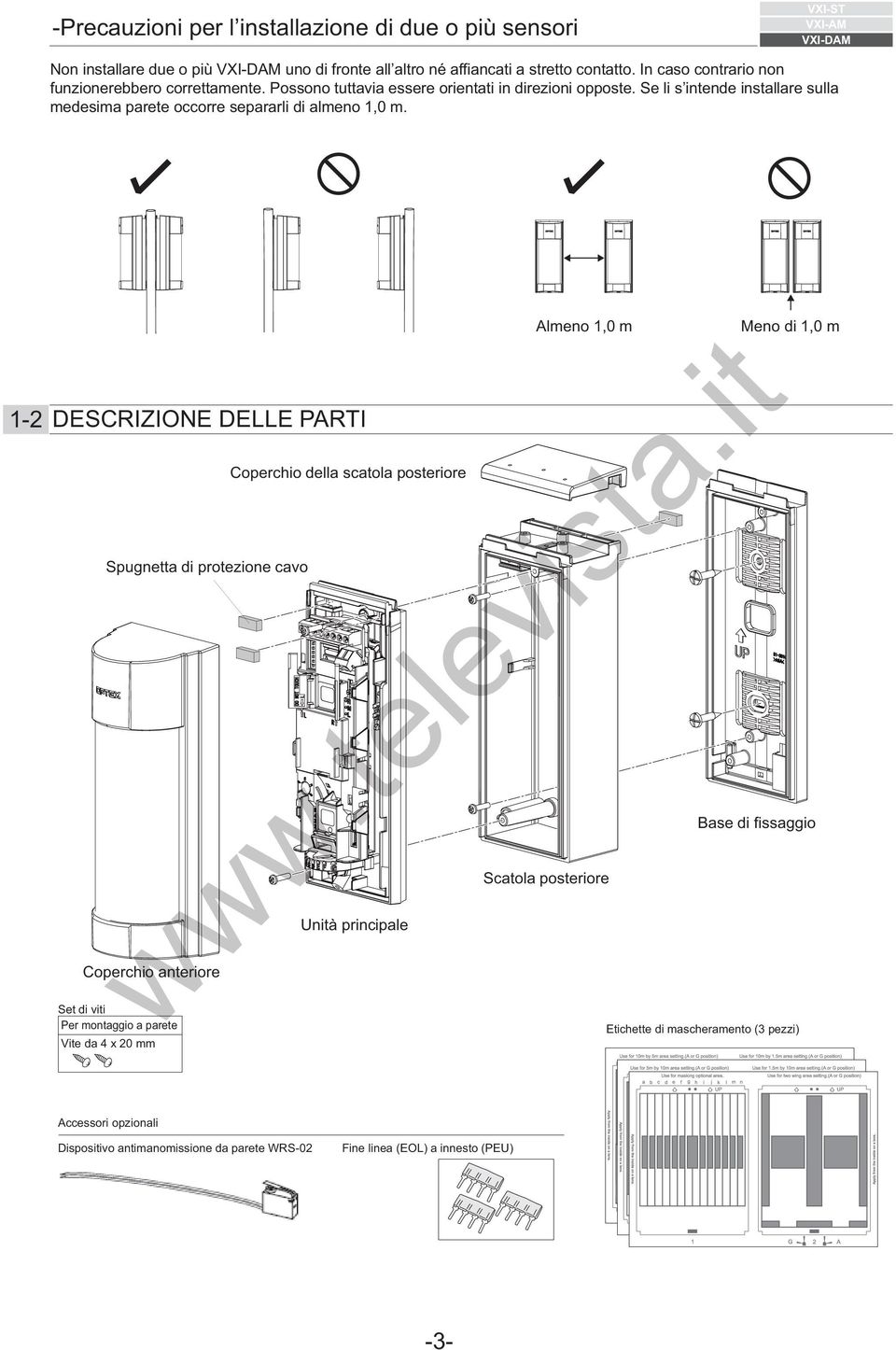 Se li s intende installare sulla medesima parete occorre separarli di almeno 1,0 m.