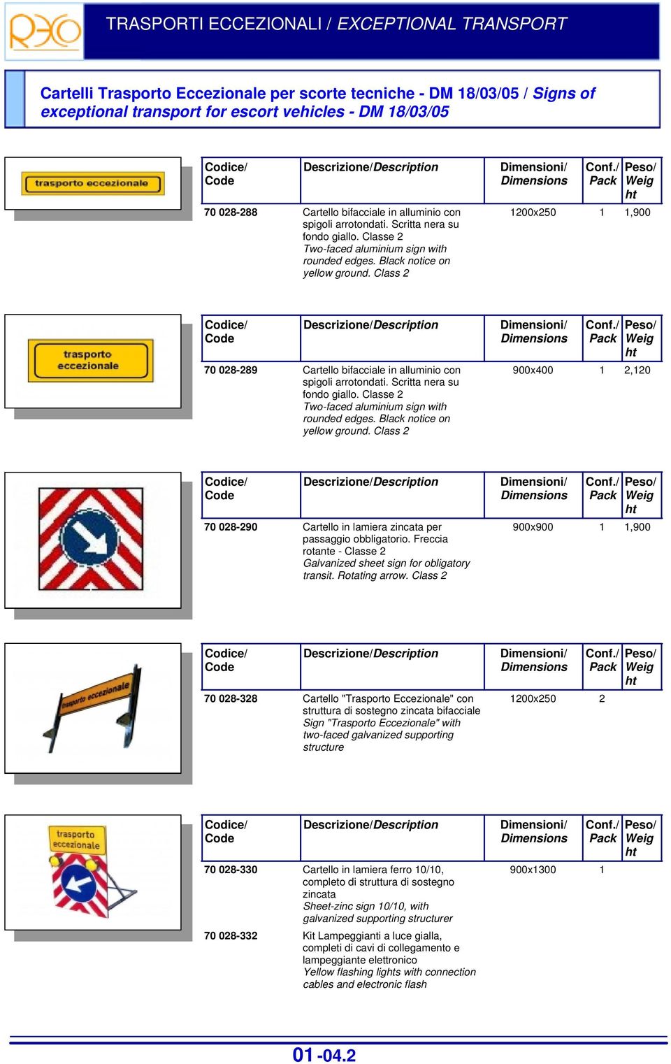 Class 2 1200x250 1 1,900 70 028-289 Cartello  Class 2 900x400 1 2,120 70 028-290 Cartello in lamiera zincata per passaggio obbligatorio.