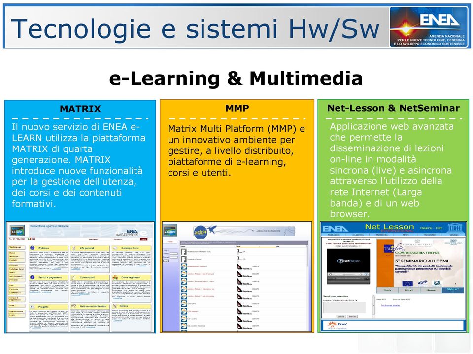 MMP Matrix Multi Platform (MMP) e un innovativo ambiente per gestire, a livello distribuito, piattaforme di e-learning, corsi e utenti.